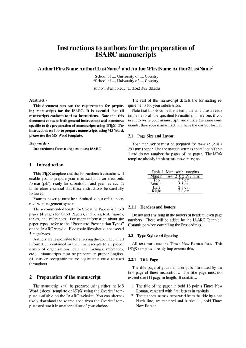 ISARC LaTeX Paper Template