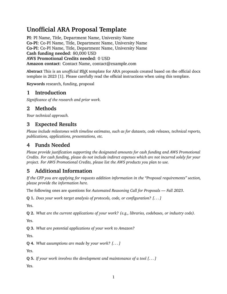 Unofficial ARA Proposal Template