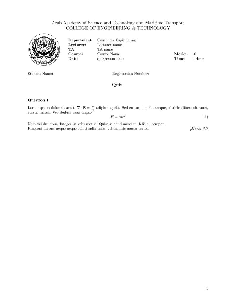 AAST quiz & exam template
