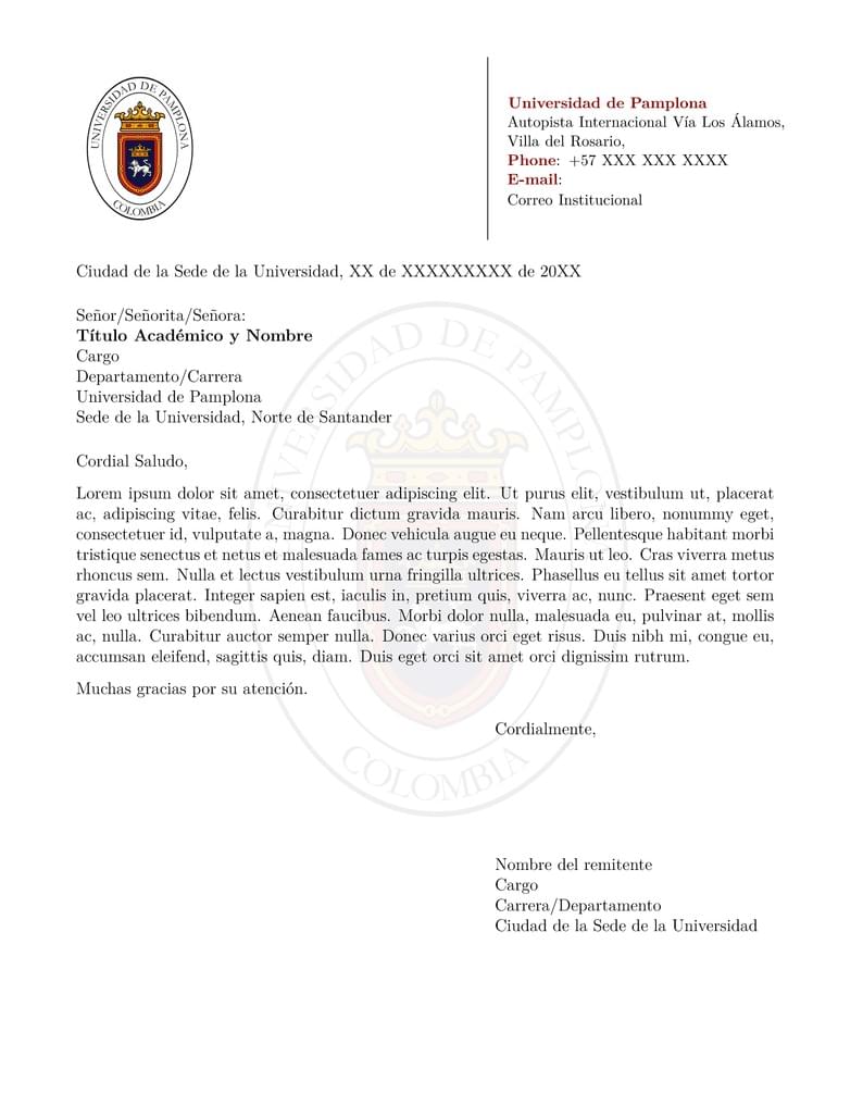 Formato Carta Universidad de Pamplona