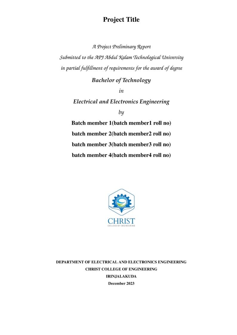 KTU B.Tech Project Preliminary Report CCE template