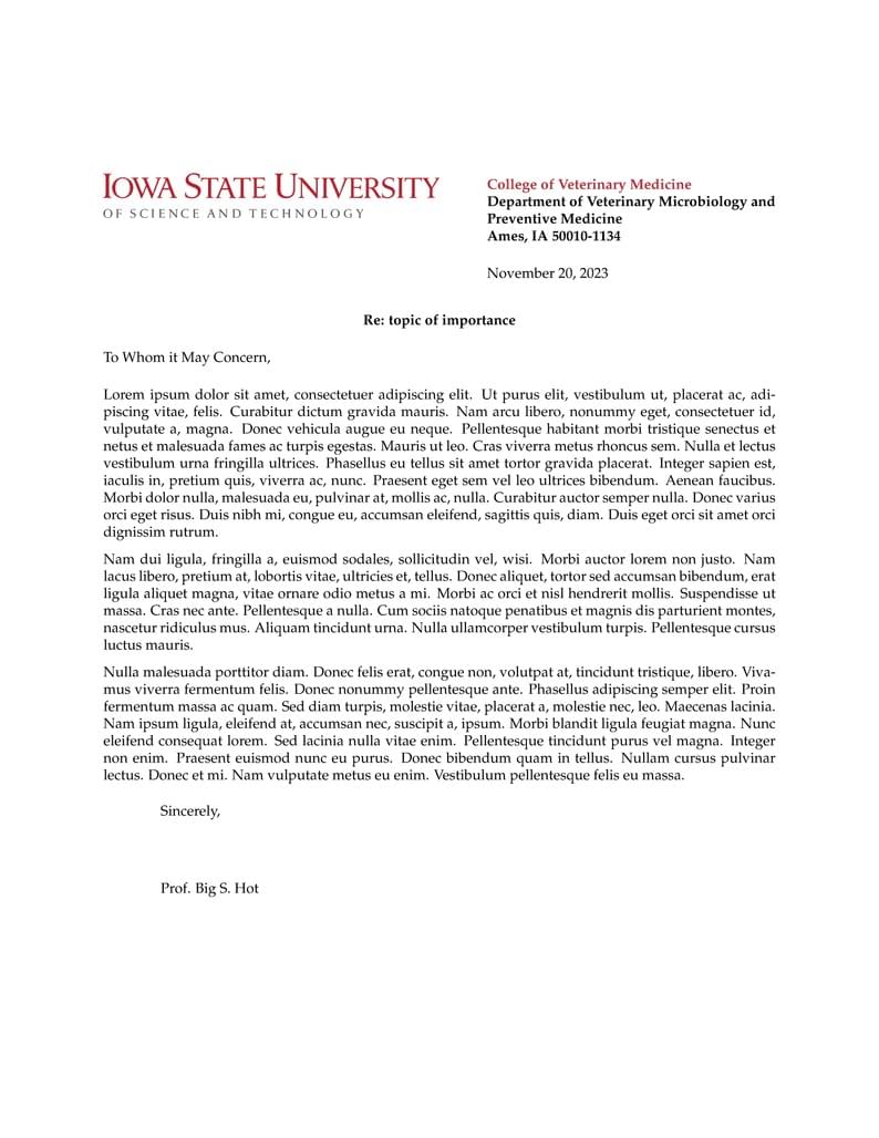 Iowa State University Letter