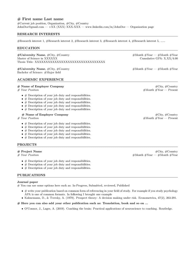 PhD application CV Template