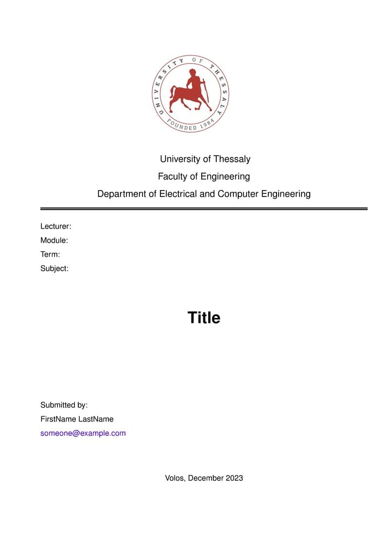 University of Thessaly coursework report template