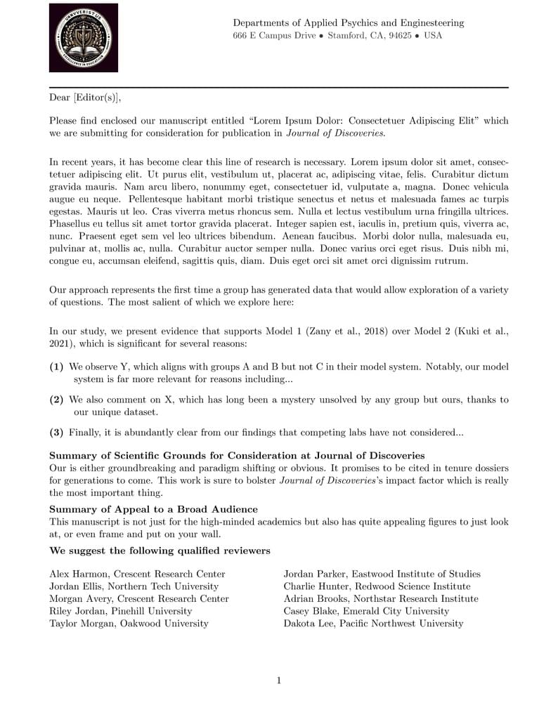 Journal Submission Cover Letter