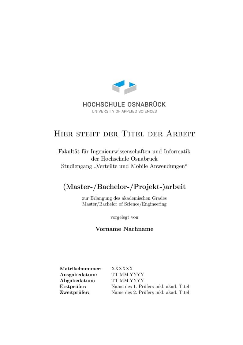 Thesis and Project Report Template Hochschule Osnabrück