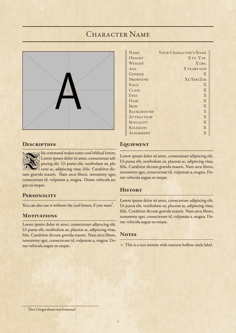 Character Bio Sheet Template