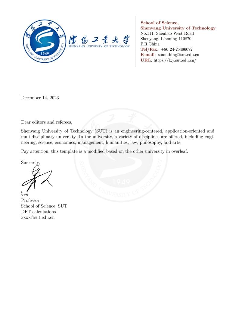 SUT Cover letter