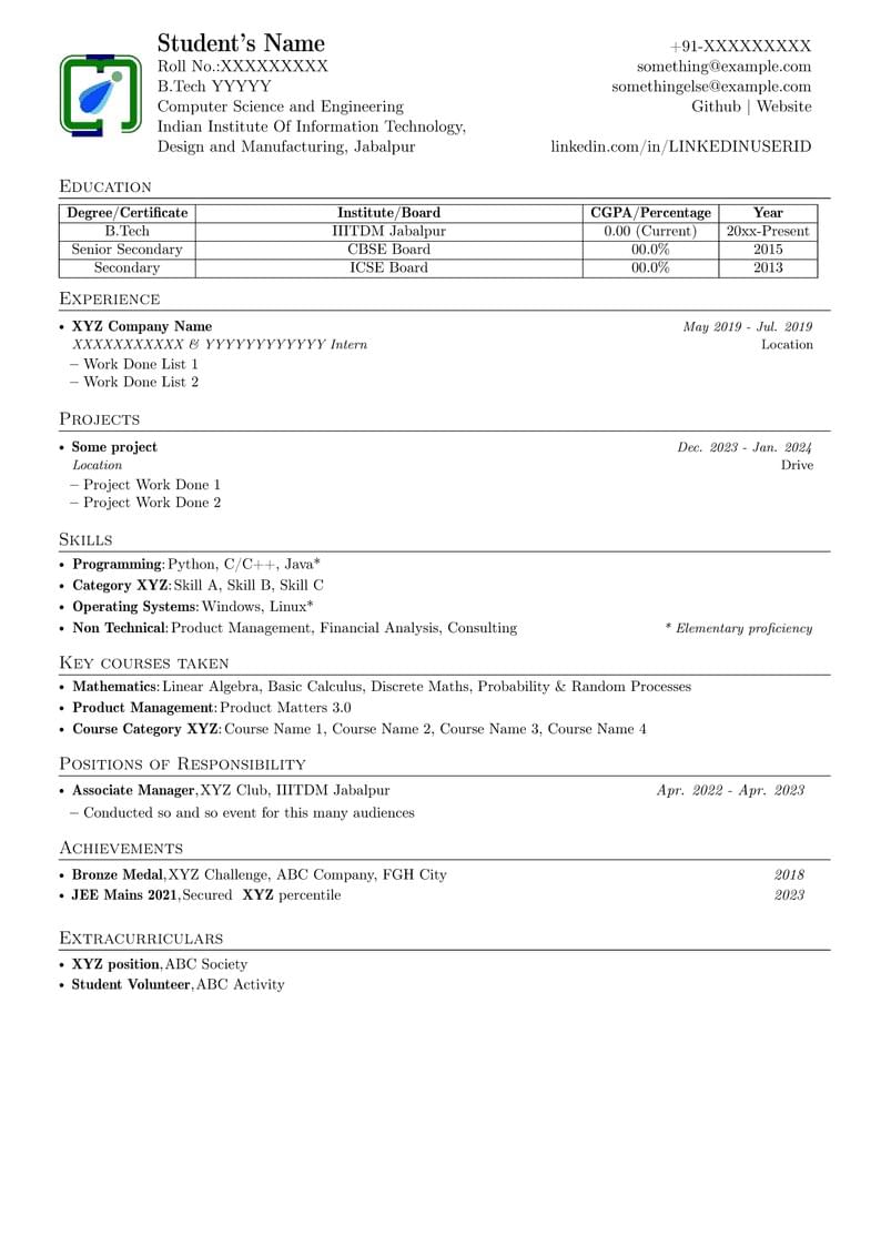 IIITDMJ Resume Template