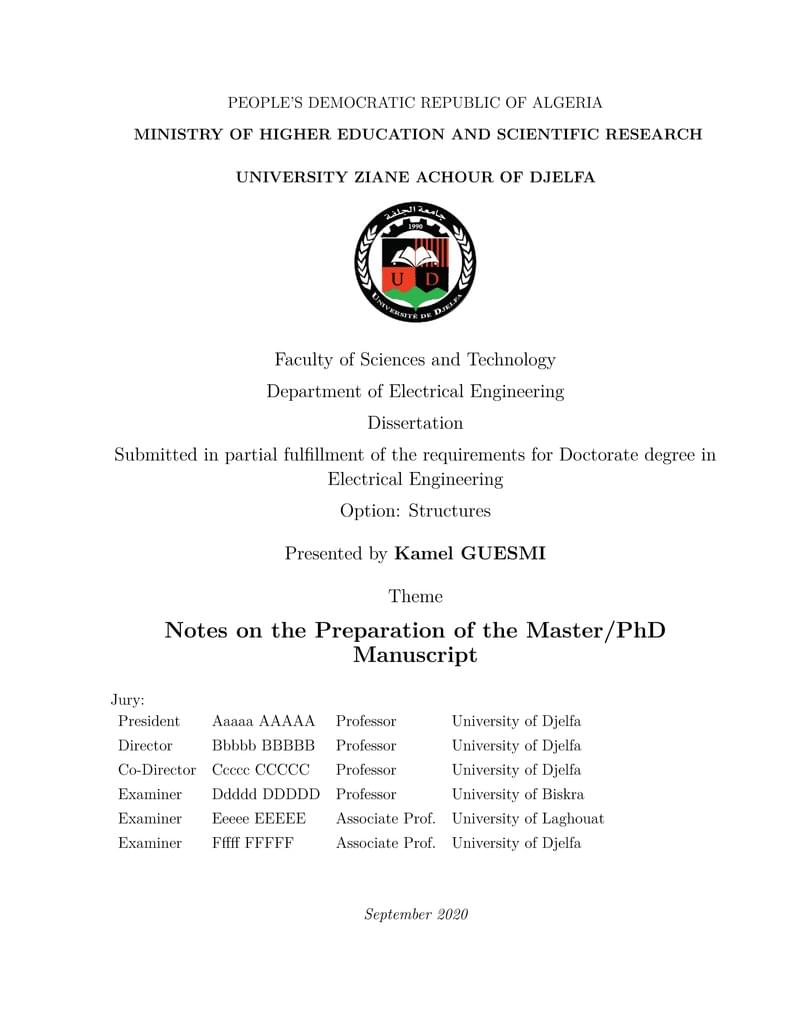 PhD/Master Manuscript Template Univ-Djelfa By Prof K GUESMI