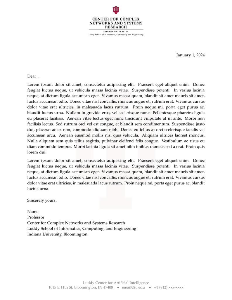 Indiana University letterhead (CNetS)