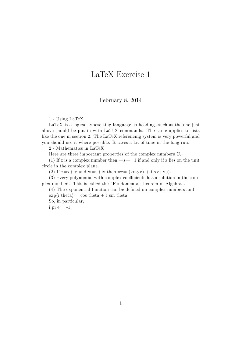 LaTeX Exercise 1