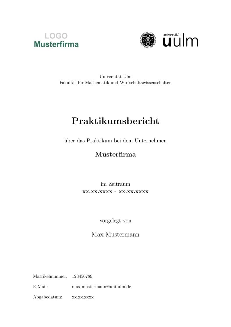 Universität Ulm Praktikumsbericht Vorlage