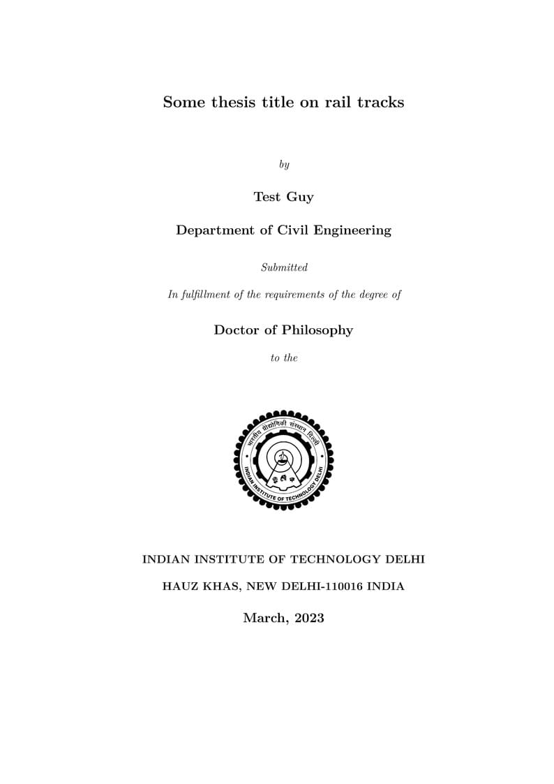 IIT Delhi PhD thesis template