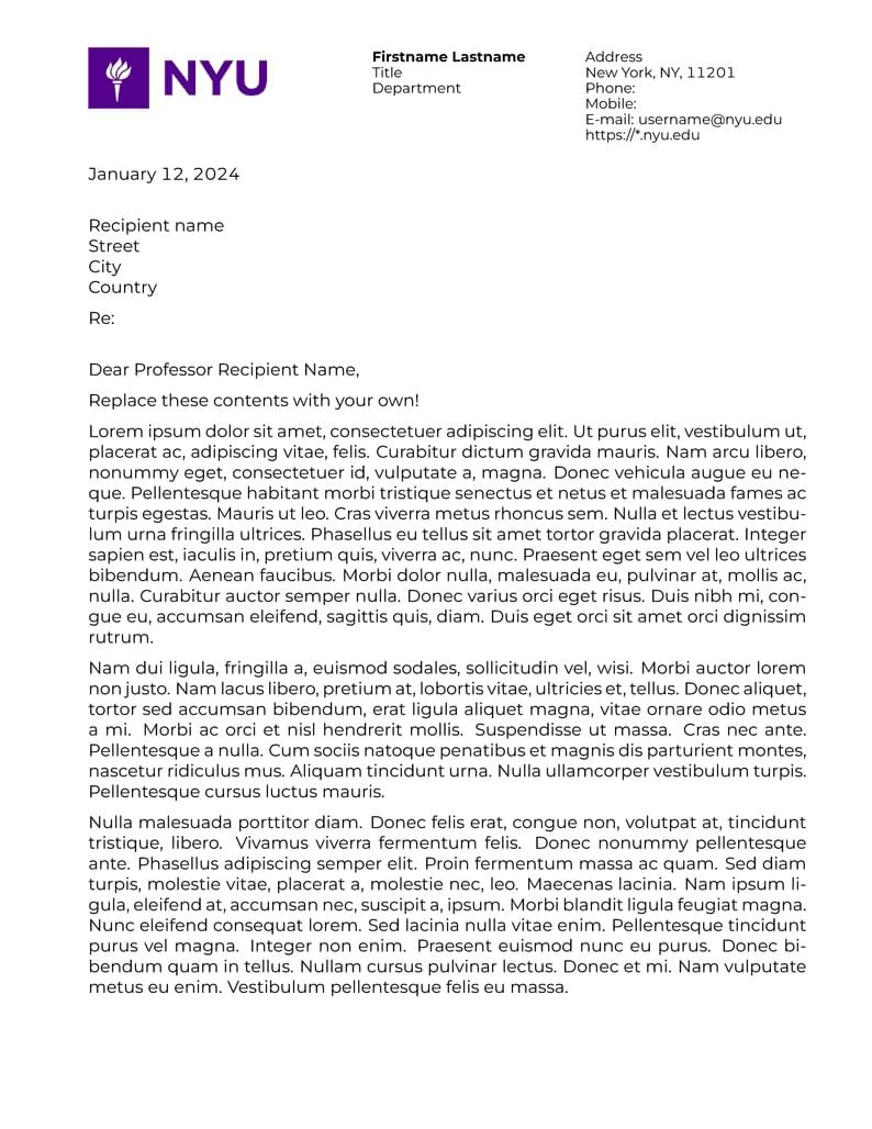 NYU Formal Letter Template