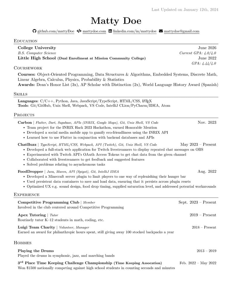 Matty's Resume