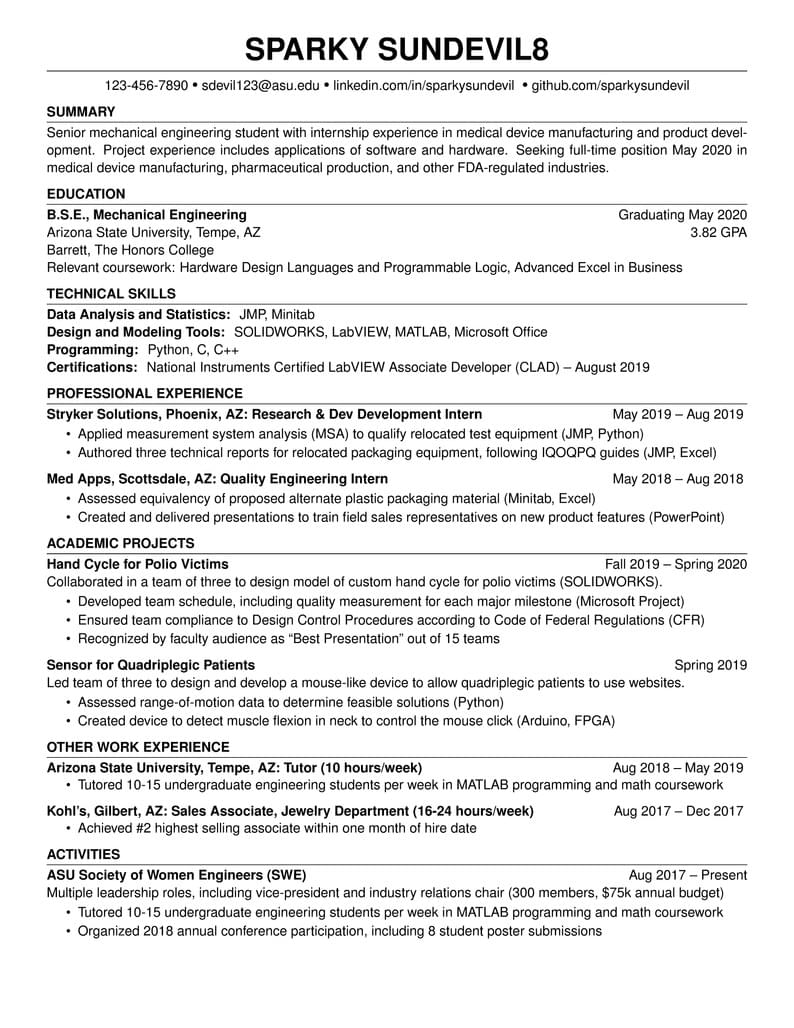 ASU Resume Template