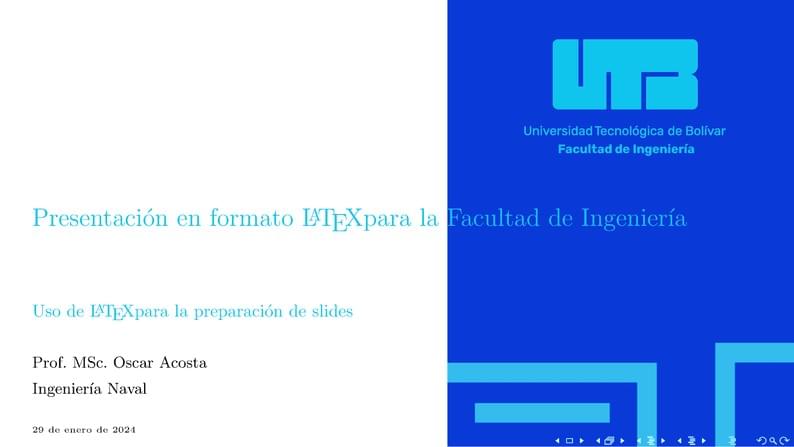 Universidad Tecnológica de Bolívar - Presentación en formato LaTeX para la Facultad de Ingeniería - Azul Complementario