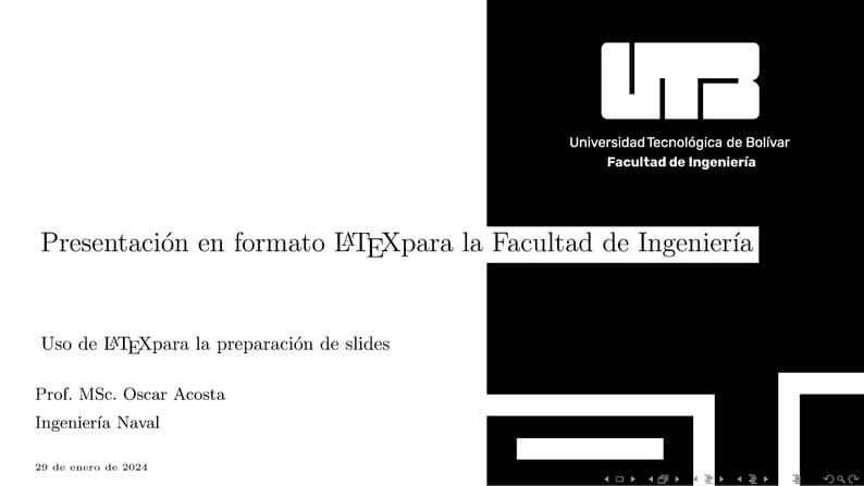 Universidad Tecnológica de Bolívar - Presentación en formato LaTeX para la Facultad de Ingeniería - Monocromático - Blanco