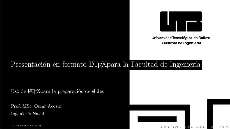 Universidad Tecnológica de Bolívar - Presentación en formato LaTeX para la Facultad de Ingeniería - Monocromático - Negro