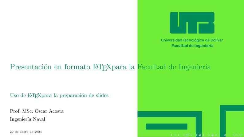 Universidad Tecnológica de Bolívar - Presentación en formato LaTeX para la Facultad de Ingeniería - Verde Natural