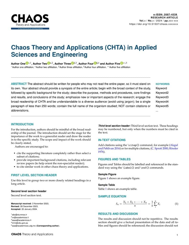Chaos Theory and Applications (CHTA) in Applied Sciences and Engineering