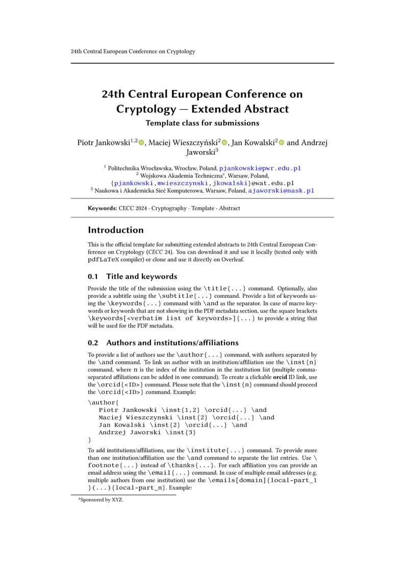 24th Central European Conference on Cryptology Submission Template