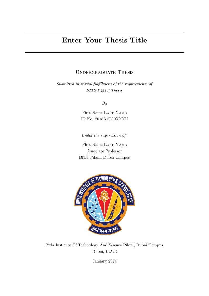 BITS Pilani Dubai Campus Thesis Template