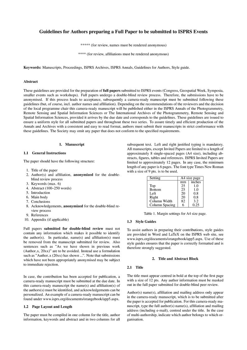 Guidelines for Authors preparing a Full Paper to be submitted to ISPRS Events