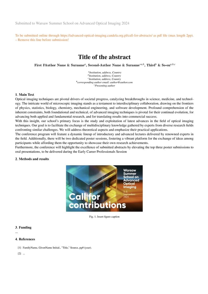 Abstract template for Warsaw Summer School on Advanced Optical Imaging