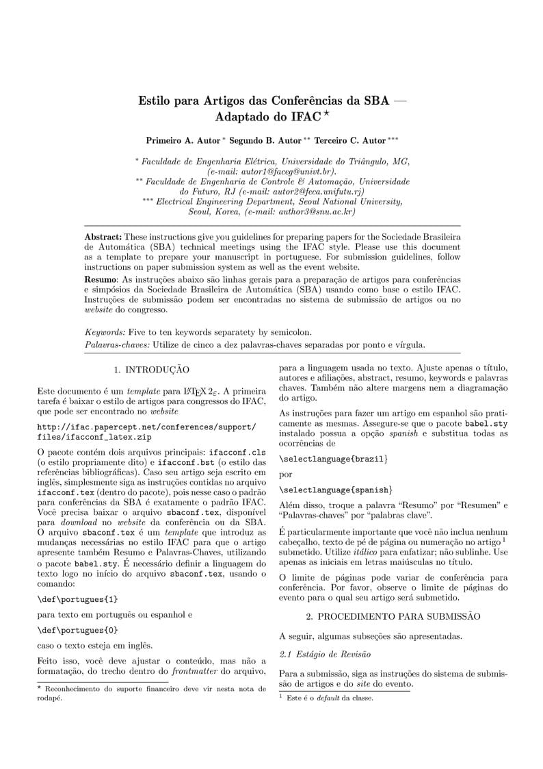 Estilo para Artigos das Conferências da SBA - Adaptado do IFAC