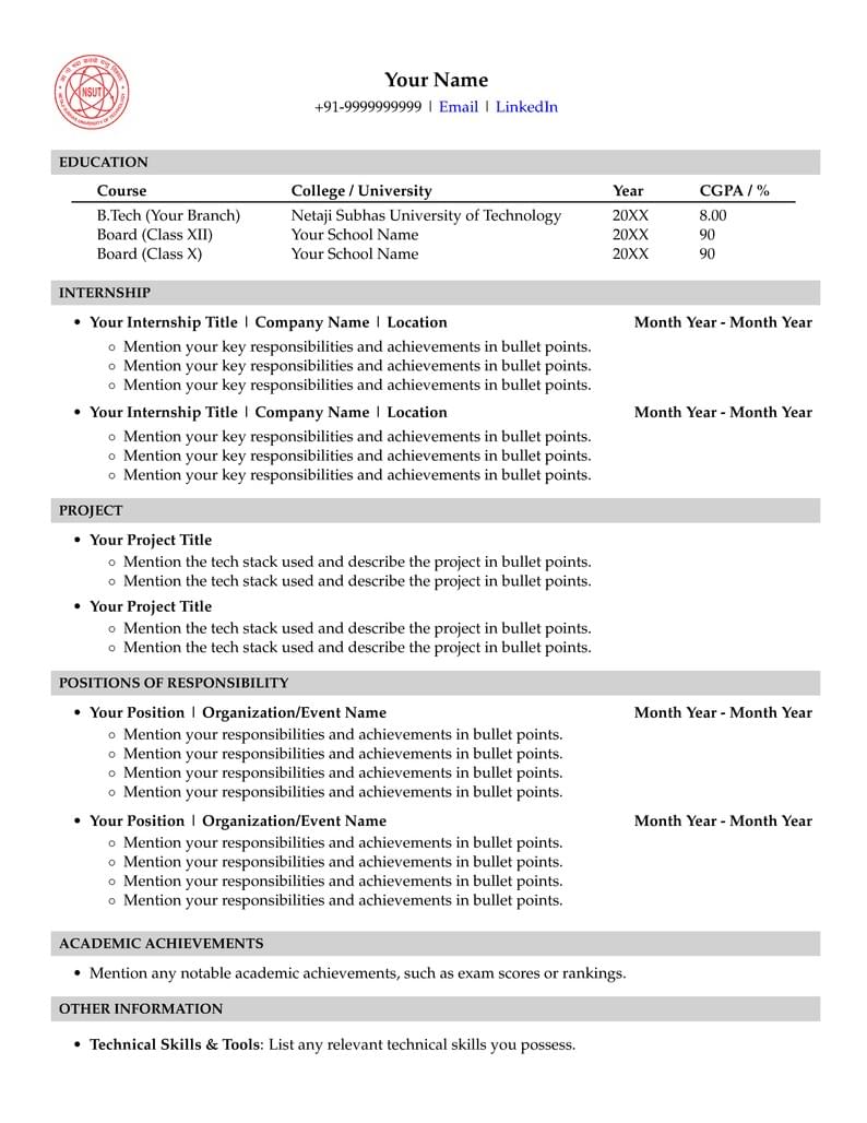NSUT TnP Resume