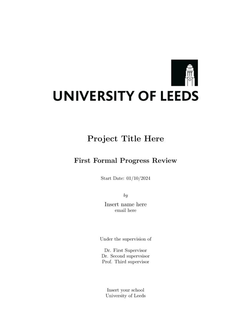 UNOFFICIAL Leeds First Formal Progress Review Template