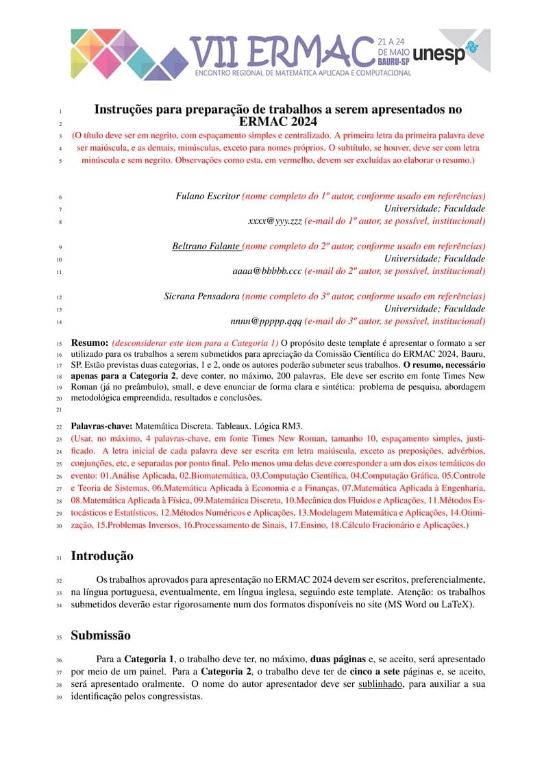 Modelo para Submissão de Resumos para o ERMAC BAURU 2024