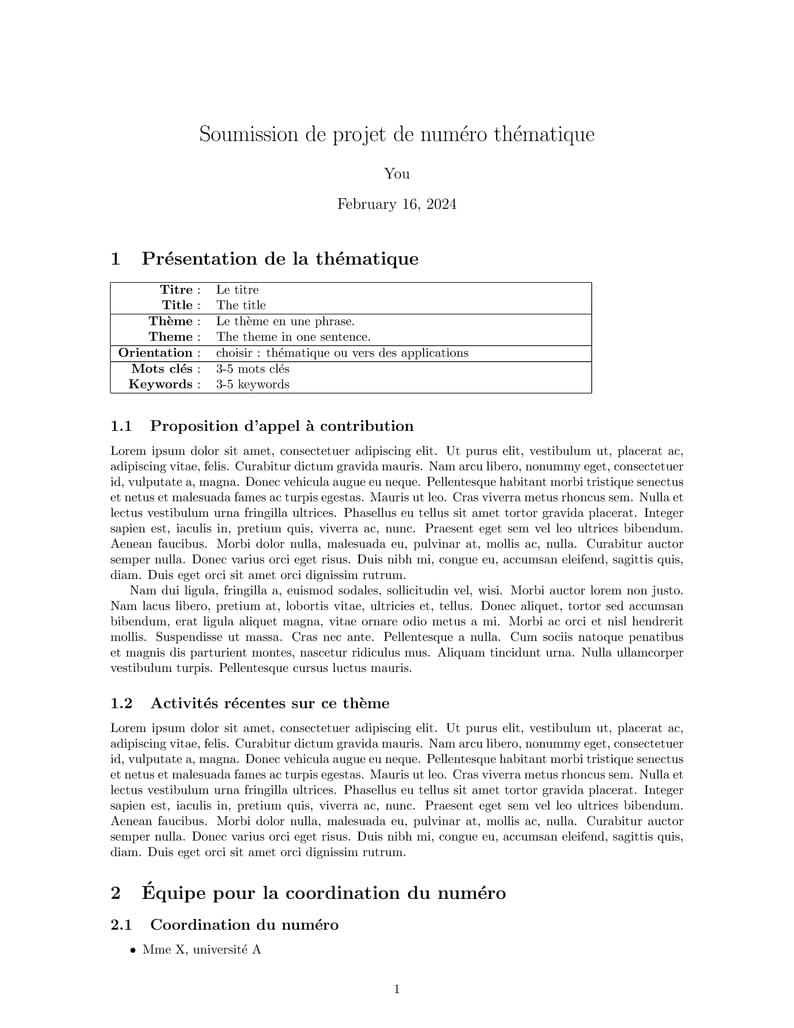 Propostion Volume Thematique Revue TAL
