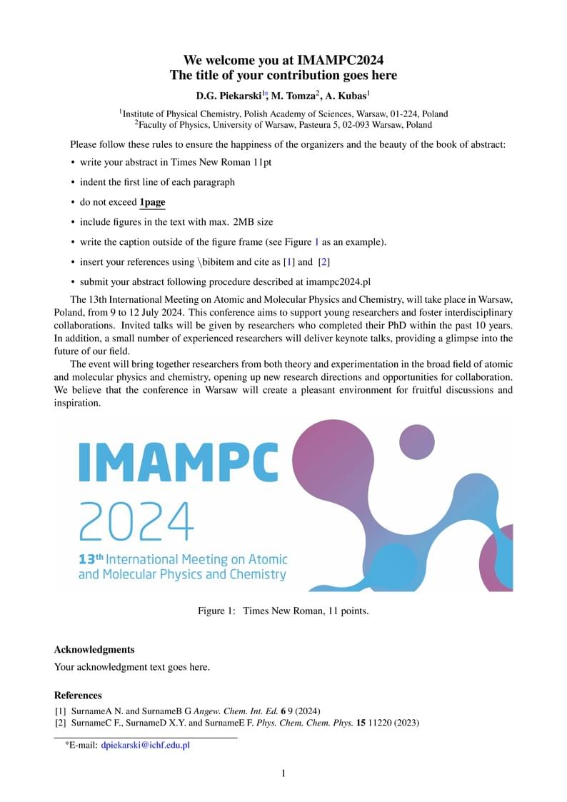 Abstract template for IMAMPC'2024 - 13th International Meeting on Atomic and Molecular Physics and Chemistry