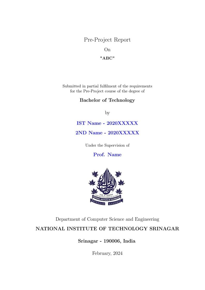 NIT Srinagar Pre-Project Template