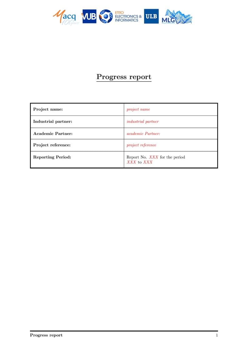 Research project template ULB - Progress report