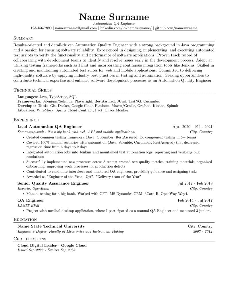 Tech Engineer Resume Template
