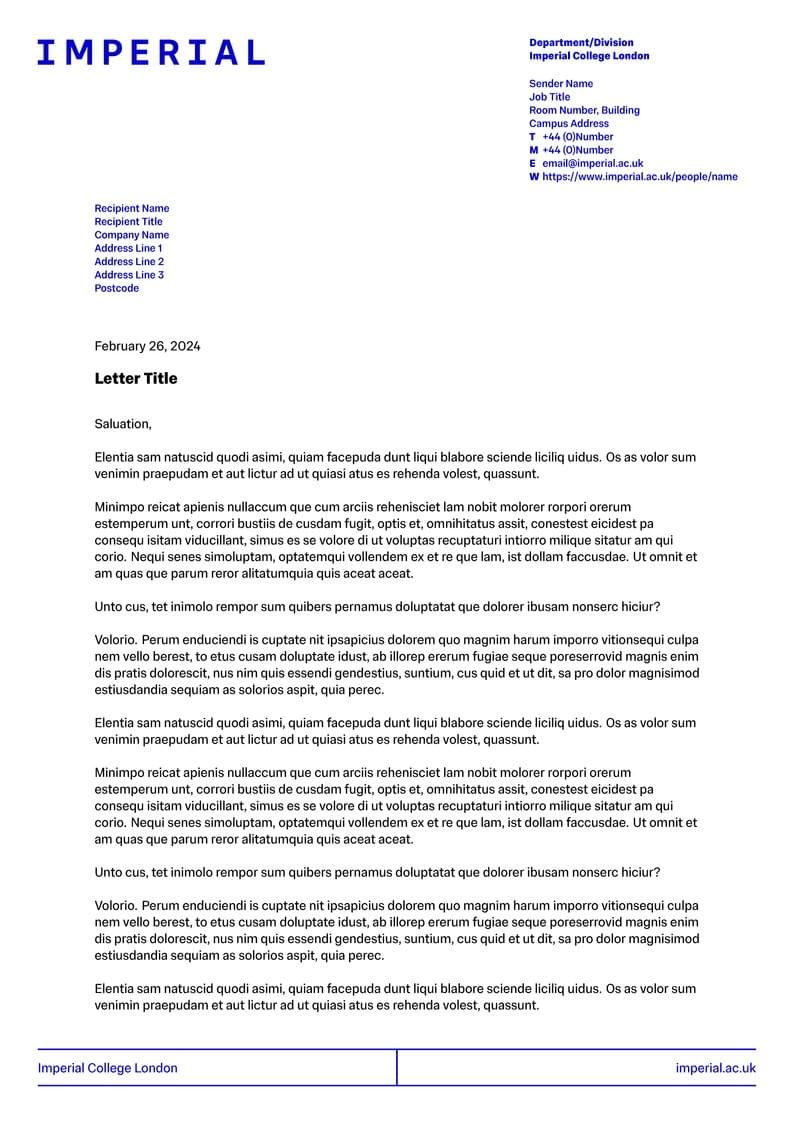 Imperial College London Official Letter Template