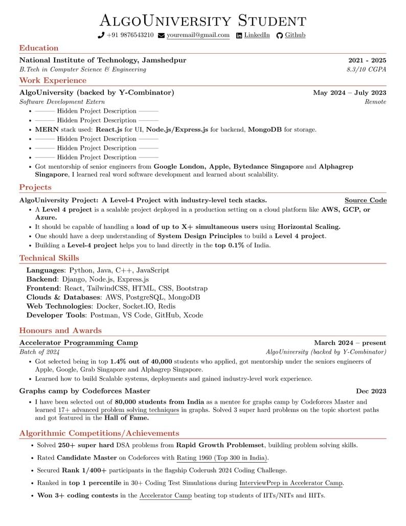 AlgoUniversity Student Resume Template