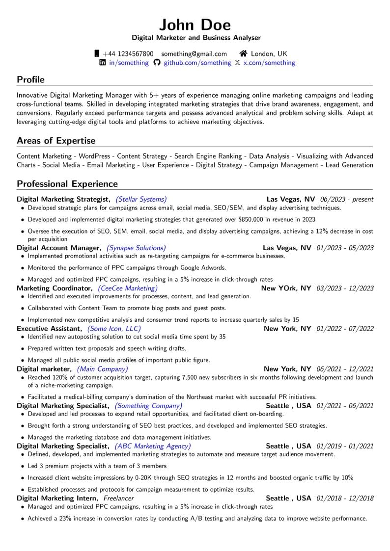 Modern Simple ATS Friendly LateX CV