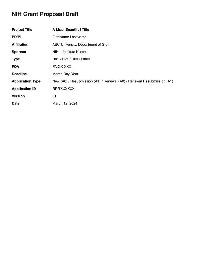 Template NIH Grant Application
