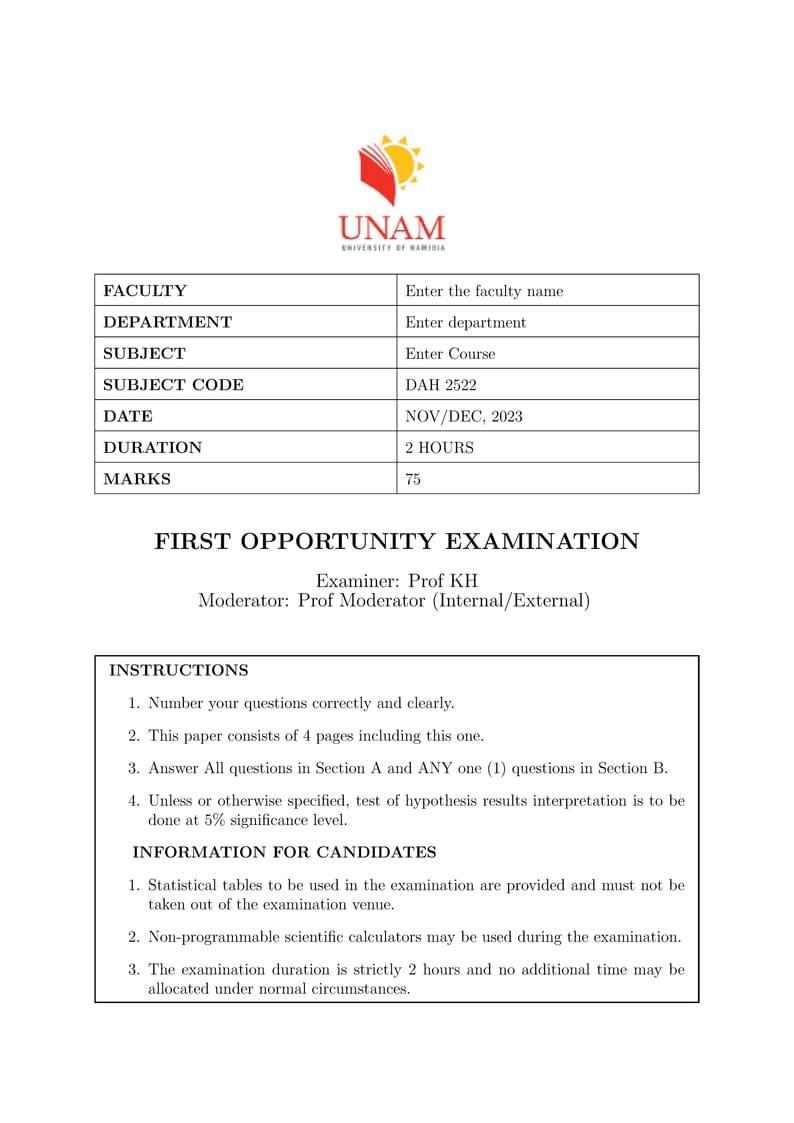 UNAM exam template