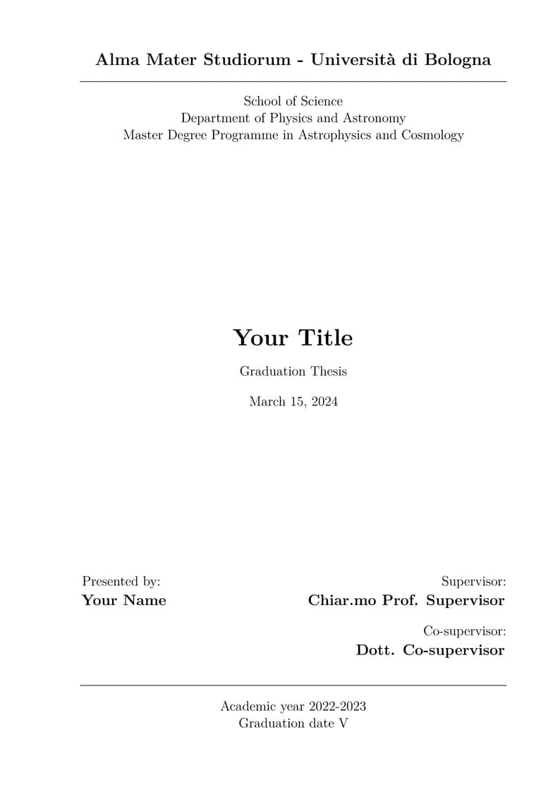 Astrophysics and Cosmology Master thesis template Alma Mater Studiorum Università di Bologna