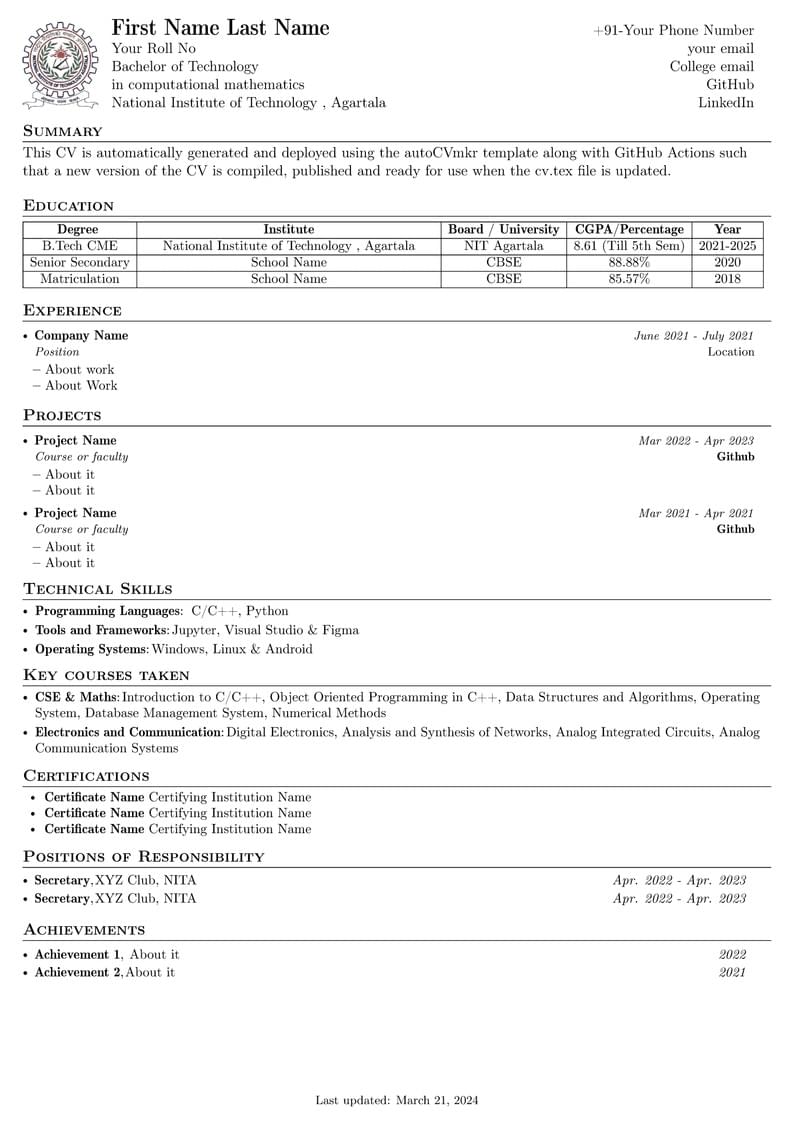 NIT Agartala RESUME