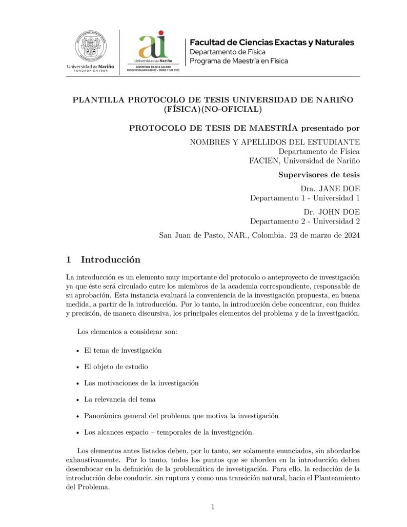 Plantilla Protocolo de Tesis Universidad de Nariño (Física)(No-Oficial)