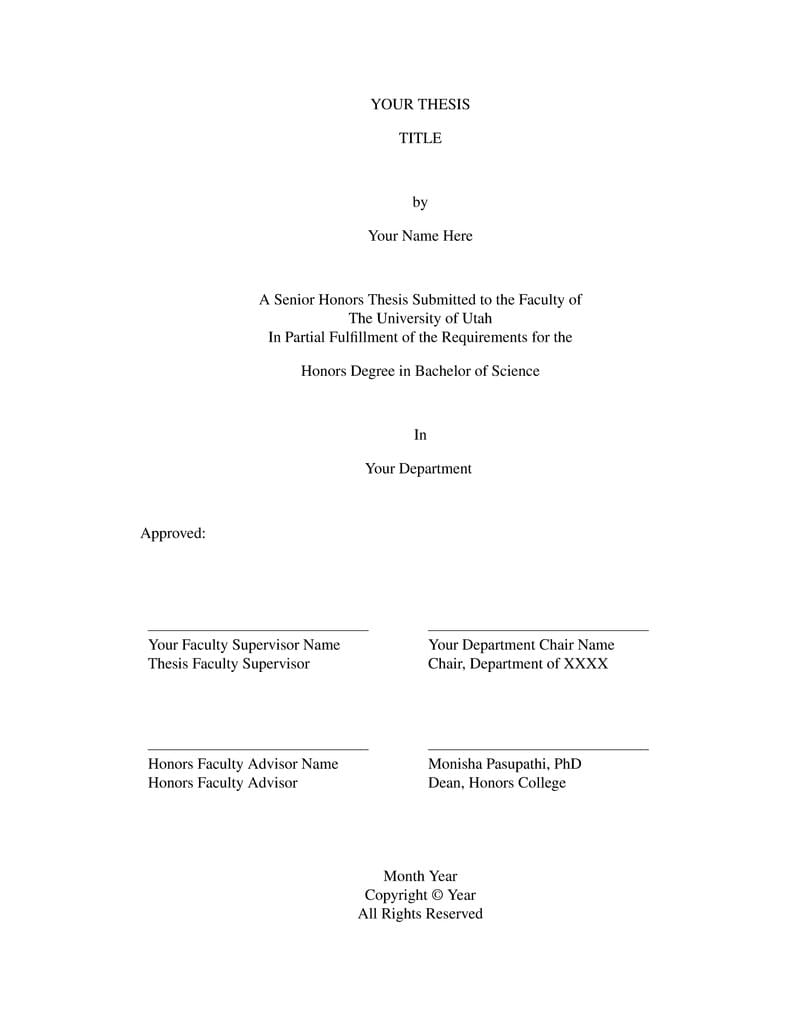 University of Utah Honors Thesis Template
