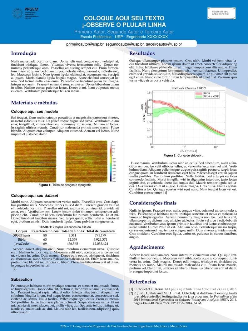 Template Poster - 2° Congresso do Programa de Pós Graduação em Engenharia Mecânica e Mecatrônica