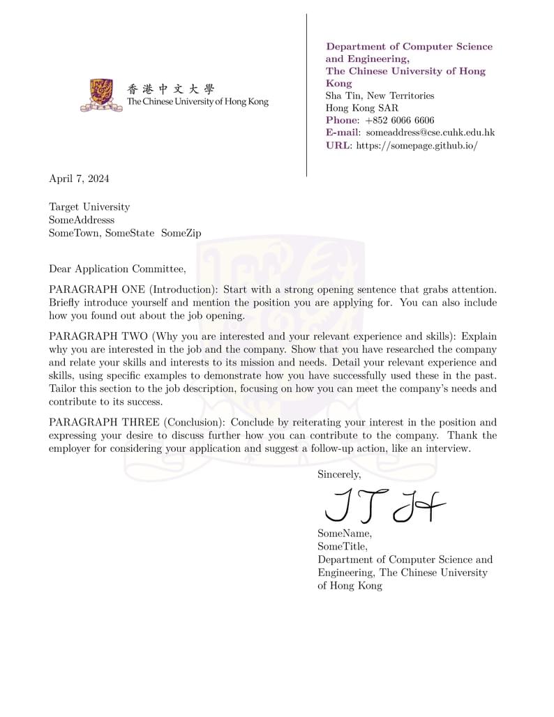 CUHK Letter